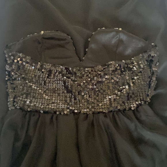 Vintage Old Hollywood Glamour Style Black Chiffon w/ Sequins Strapless gown - Picture 4 of 13